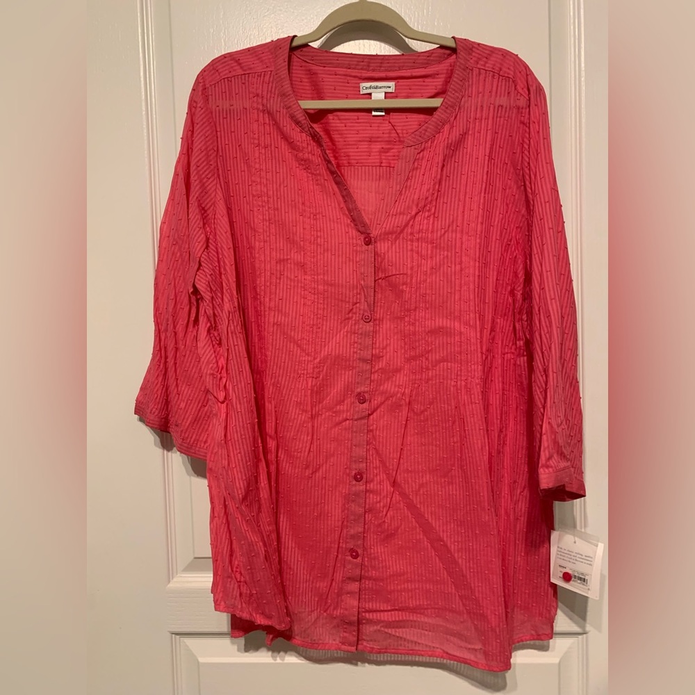 Croft & Barrow Hot Pink Sheer Button Down Shirt 3X